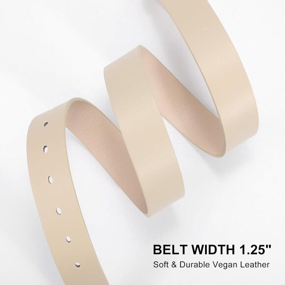 Women Leather Belt with Circle Gold Buckle Fashion Ladies Waist Belt Beige main image 8